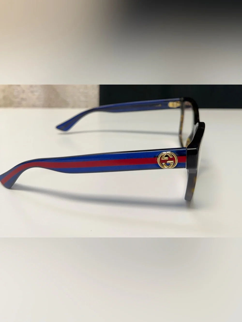 Gucci Square Frame Tortoiseshell Blue + Red Optical Glasses *Read Caption*
